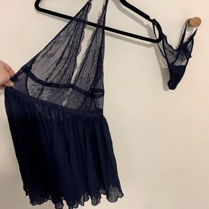 Victorias Secret Navy Babydoll Style Lingerie Halter Top and matching Thong